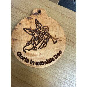 Wooden Christmas Ornament With Angel Engraving & "Gloria In Excelsis Deo" Design